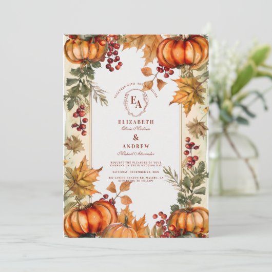 Invitation Citrouille d'or Rustic Mariage d'automne (Debout devant)