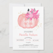 Invitation citrouille doré rose florale automne Sweet 16 (Devant)