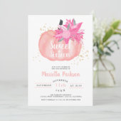 Invitation citrouille doré rose florale automne Sweet 16 (Debout devant)