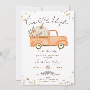 Invitation Citrouille Douche, Camion Orange, Baby shower Auto