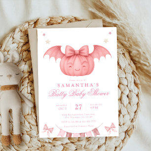 Invitation citrouille doux baby shower de chute rose coquette