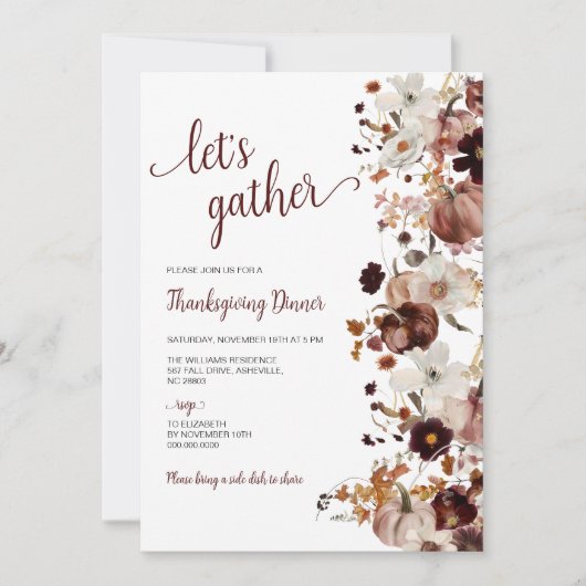 Invitation Citrouille du dîner de Thanksgiving (Devant)