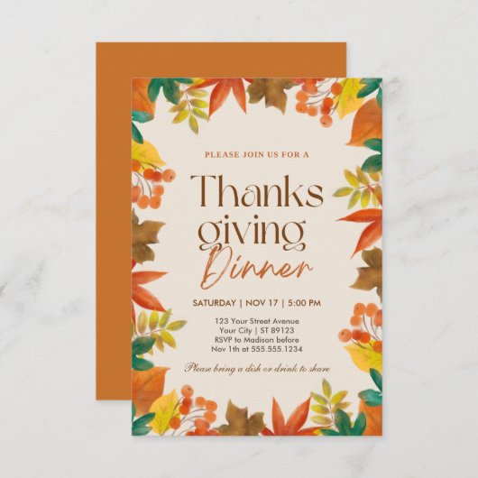 Invitation Citrouille du dîner de Thanksgiving rustique (Devant / Derrière)