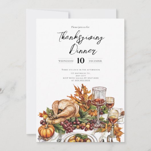 Invitation Citrouille du dîner de Thanksgiving rustique (Devant)