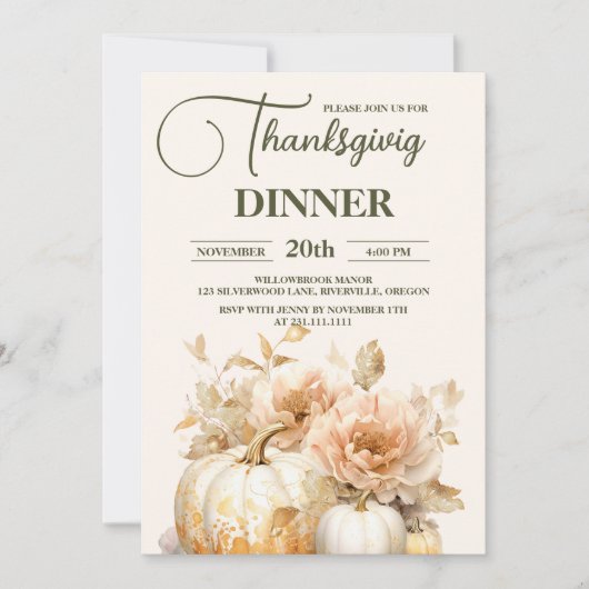 Invitation Citrouille du dîner de Thanksgiving rustique (Devant)