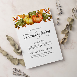Invitation Citrouille du dîner de Thanksgiving rustique