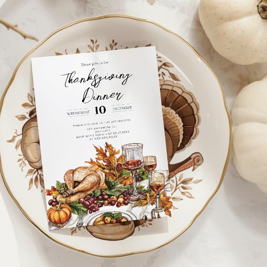 Invitation Citrouille du dîner de Thanksgiving rustique