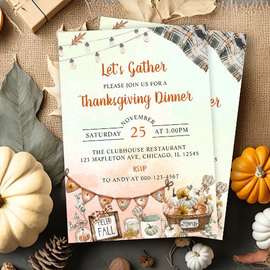Invitation Citrouille du dîner de Thanksgiving rustique