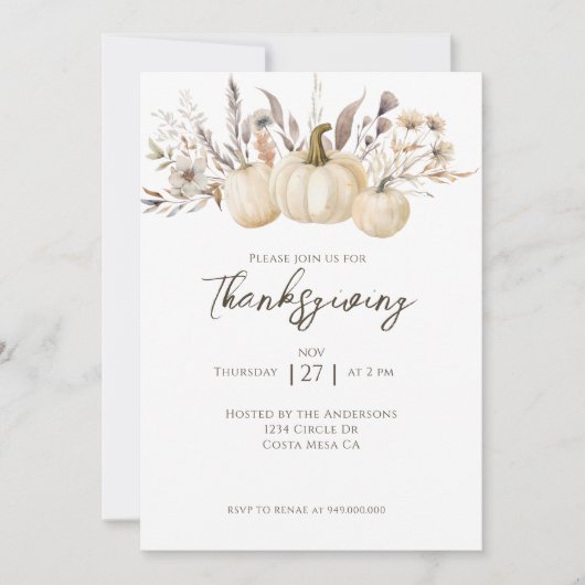 Invitation Citrouille du dîner de Thanksgiving rustique (Devant)