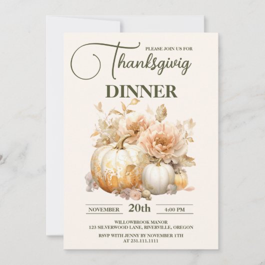 Invitation Citrouille du dîner de Thanksgiving rustique (Devant)