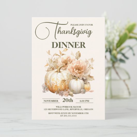 Invitation Citrouille du dîner de Thanksgiving rustique (Debout devant)