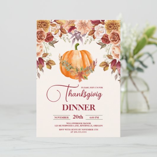 Invitation Citrouille du dîner de Thanksgiving rustique (Debout devant)