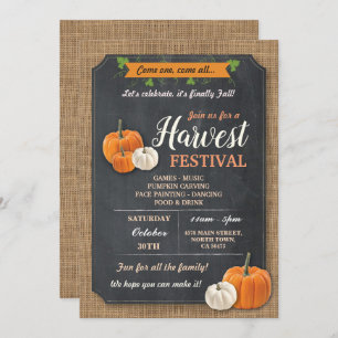 Invitation Citrouille du festival de la moisson Rustic Chalk 