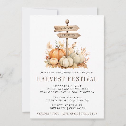 Invitation Citrouille du Festival de récolte simpl (Devant)