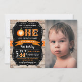Invitation Citrouille du garçon Halloween 1er anniversaire Ph (Devant)