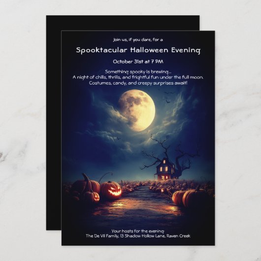 Invitation Citrouille éffrayant Champ Halloween Fête Invitati (Devant / Derrière)