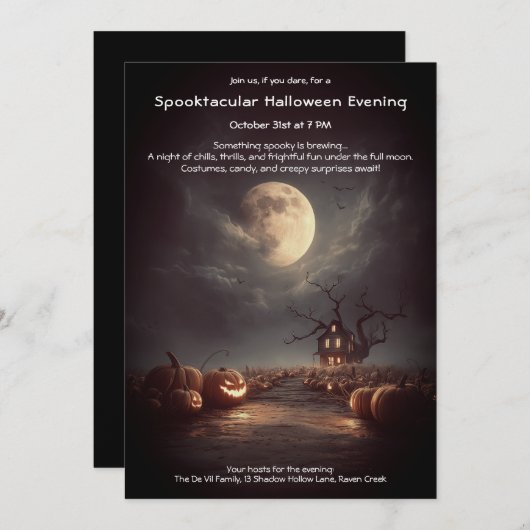 Invitation Citrouille éffrayant Champ Halloween Fête Invitati (Devant / Derrière)