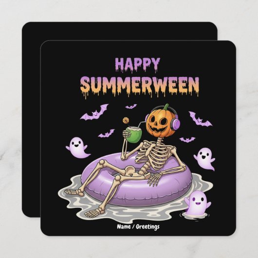 Invitation Citrouille éffrayant face Skeleton amusant Happy S (Devant / Derrière)