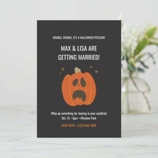 Invitation Citrouille effrayé simple noir mariage halloween  (Debout devant)