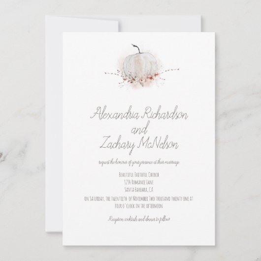 Invitation Citrouille Elegant Rustic Fall Mariage d'aquarelle (Devant)