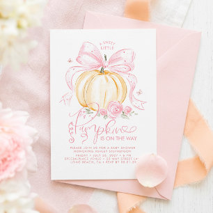 Invitation Citrouille Élégante à Ruban Rose pour Baby Shower