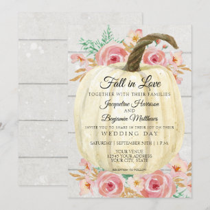 Invitation Citrouille en bois blanc floral blush rustique n b