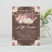 Invitation Citrouille en bois rose Rose roux Baby shower (Debout devant)