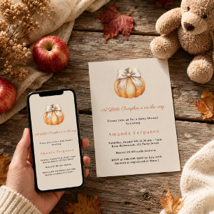 Invitation Citrouille en route automne beige noeud Baby Showe