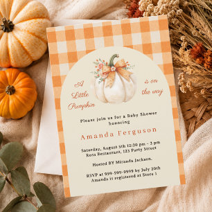 Invitation Citrouille en route automne carreaux orange Baby S