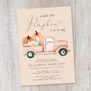 Invitation Citrouille en terre cuite Camion Vintage bébé fill