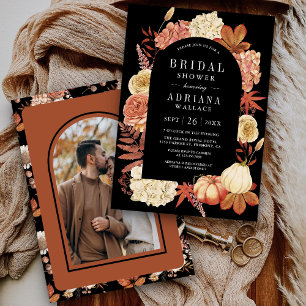 Invitation Citrouille en terre cuite Floral Noir Mariage Célé