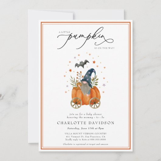 Invitation Citrouille En Voie De L'Automne Baby shower Neutre (Devant)