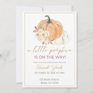 Invitation Citrouille est sur le chemin du baby shower fleuri