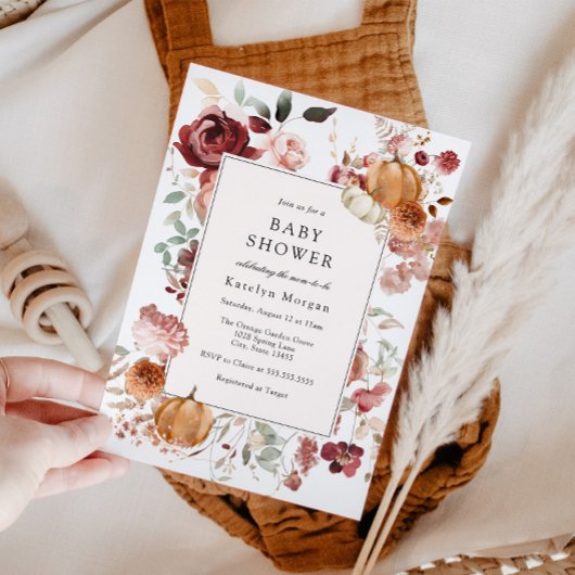 Invitation Citrouille et Baby shower floral de Bourgogne