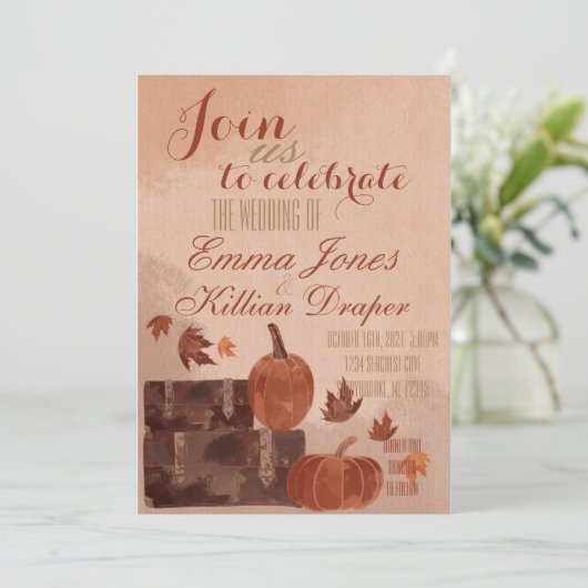 Invitation Citrouille et Feuille d'automne (Debout devant)