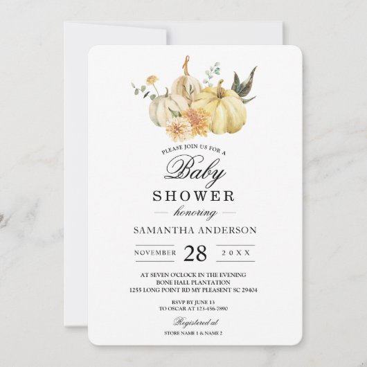 Invitation Citrouille et fleurs à l'aquarelle de style automn (Devant)