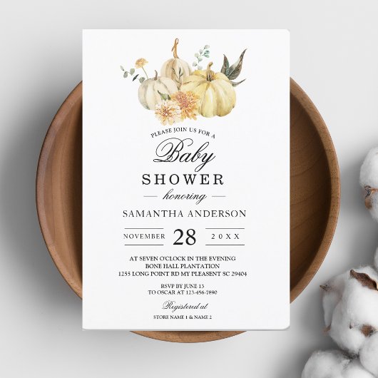 Invitation Citrouille et fleurs à l'aquarelle tendance automn