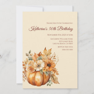 Invitation Citrouille et fleurs d'aquarelle d'anniversaire