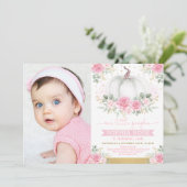 Invitation Citrouille et florale rose 1er anniversaire Photo (Debout devant)