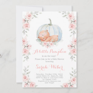 Invitation Citrouille et ours Baby shower fille