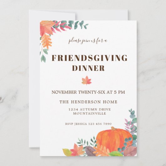Invitation Citrouille Fall Foliing Friendsgiving Dîner (Devant)