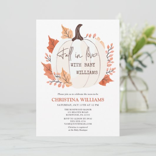 Invitation Citrouille Fall in Love Baby shower d'aquarelle (Debout devant)