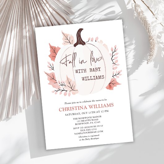 Invitation Citrouille Fall in Love Baby shower d'aquarelle