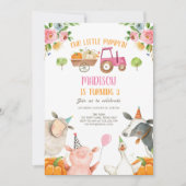 Invitation Citrouille Farm Barnyard Pink Fille fête Anniversa (Devant)