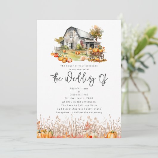 Invitation Citrouille Farm Grange Rustique Mariage de automne (Debout devant)