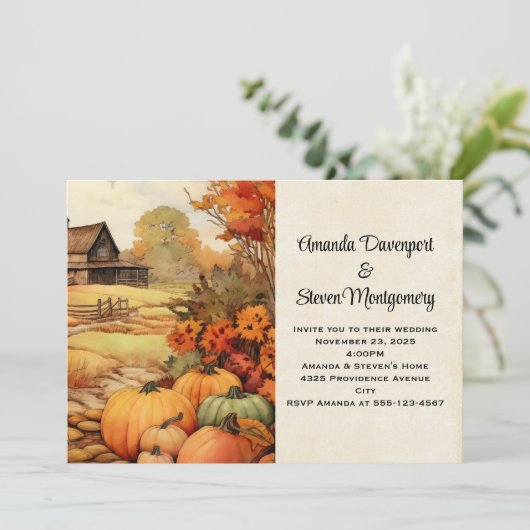 Invitation Citrouille ferme automne récolte Mariage d'automne (Debout devant)