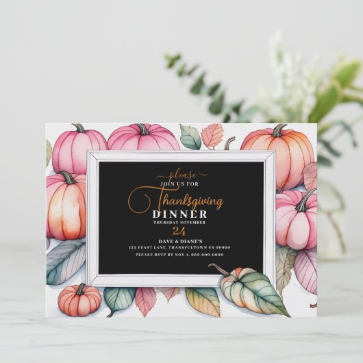 Invitation Citrouille Festif Frame Thanksgiving Dîner (Debout devant)