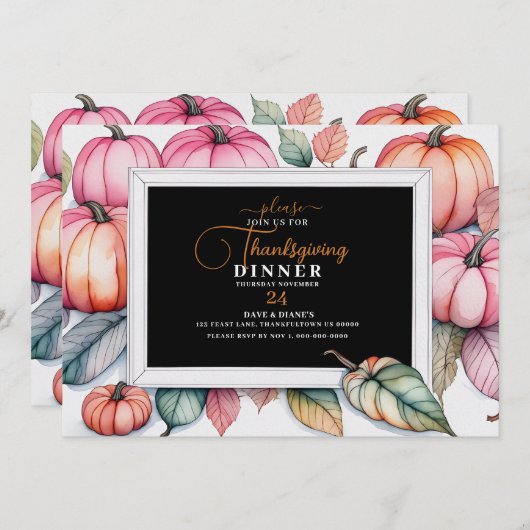 Invitation Citrouille Festif Frame Thanksgiving Dîner (Devant / Derrière)