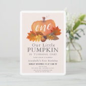Invitation Citrouille Feuilles d'automne Blush rose fille 1er (Debout devant)