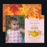 Invitation Citrouille Fille Automne Premier Anniversaire Pail<br><div class="desc">Invitation Premier Anniversaire Fille Automne Citrouille avec photo personnalisée. Invitation Fête d'Anniversaire d'Automne. Paillettes Dorées. Rose,  Orange et Or. Invitation 1er Anniversaire. Pour une personnalisation plus poussée,  veuillez cliquer sur le bouton "Personnaliser" et utiliser notre outil de conception pour modifier ce modèle.</div>